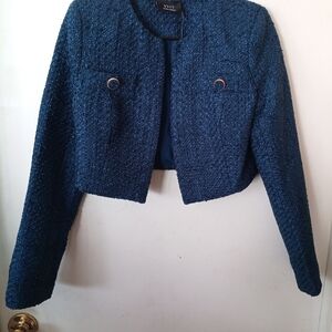Vici Women's Blue Tweed Cropped Jacket
